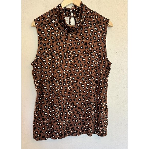 Tommy Hilfiger Brown Leopard Animal Print ‎ Sleeveless Top/blouse XL - Picture 1 of 10